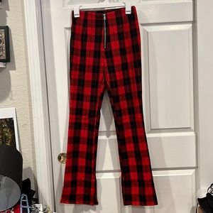 Women's Red and Black Plaid Flare Pants